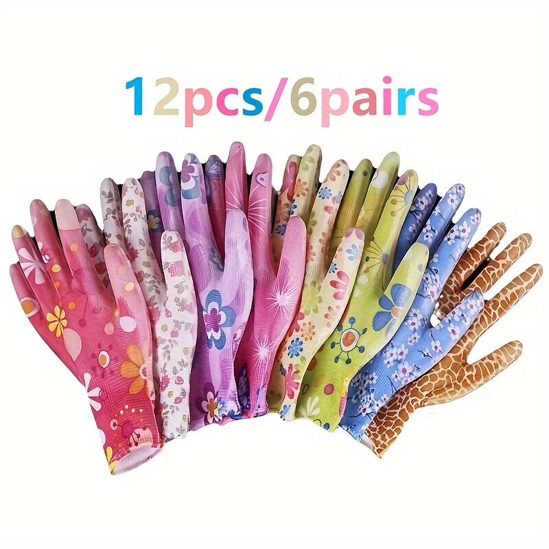 TEMU 8/12/18pcs Of Women's Gloves, Breathable Nylon Gloves, Multi-functional Printed Gloves, Cleaning Gloves, One-size-fits-all Random Colors