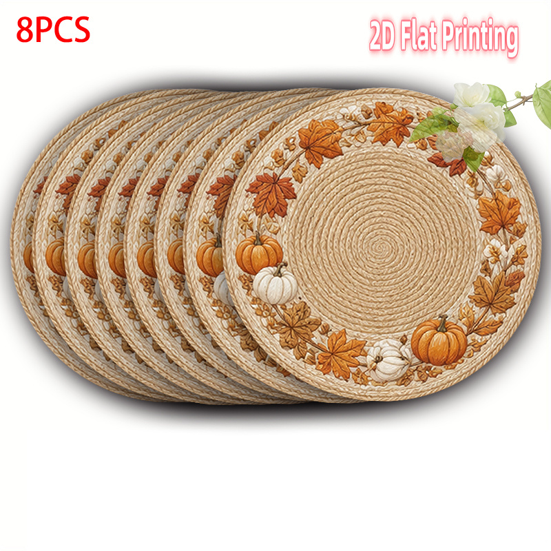 TEMU 4-6-8 pièces de nappes imprimées en 2D, style rustique, motif feuille de citrouille , beige, 15 pouces, en polyester, décor , mariage,