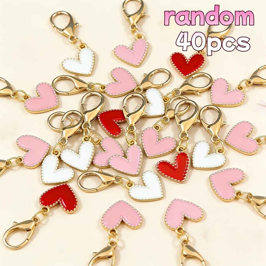 TEMU Set di portachiavi a forma di cuore colorati casuali, 40 pezzi, , rosa, , ciondolo per borsa, decorazione regalo di compleanno a sorpresa, festa