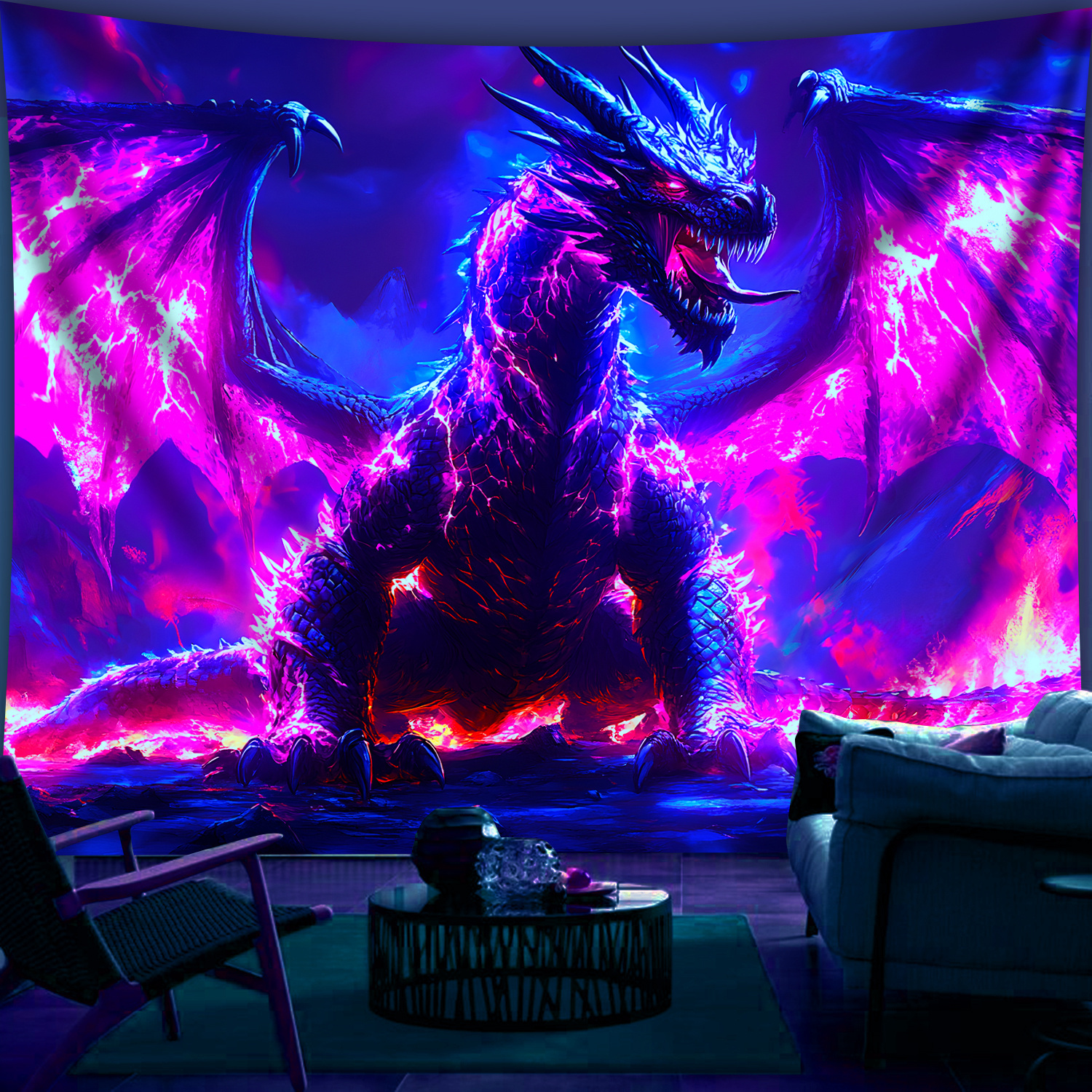 TEMU 1pc Oversize- Glow In The Uv Light- Magical Claw Tapestry, High-definition Printing Large Size Fluorescent Aesthetic, Bedroom Aesthetic Hanging