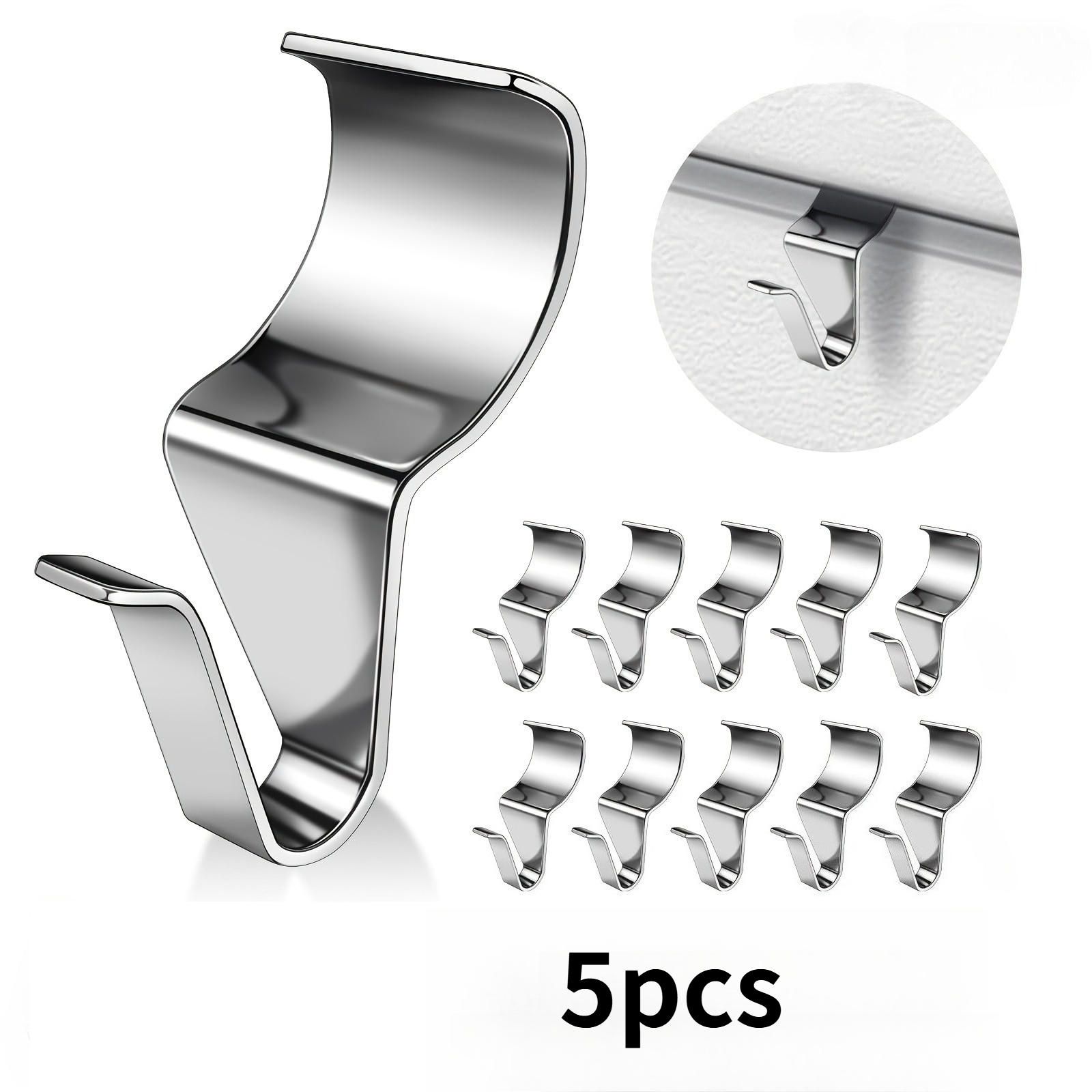TEMU 5pcs Set Of Heavy-duty Stainless Steel Wall Plates, Thickened Stainless Steel Wall Clamps, Heavy-duty No-drill Hooks For Outdoor Decoration,