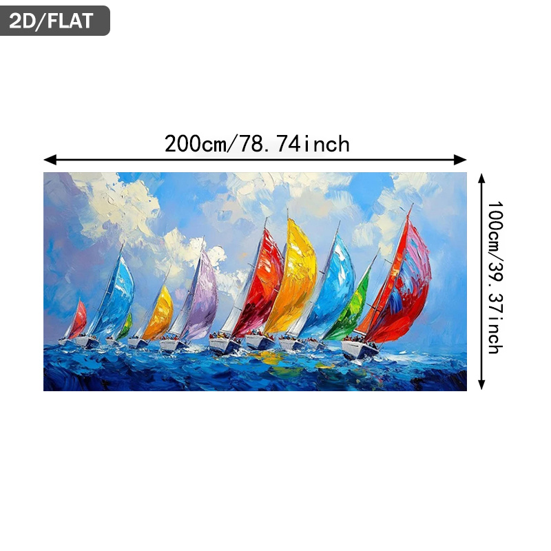 TEMU 2d Flat, 2d Flat, A 2d Flat Canvas Art Piece Measuring 39.37 By 78.74 Inches Featuring Vibrant Sailboats Racing On , Perfect For Modern Wall