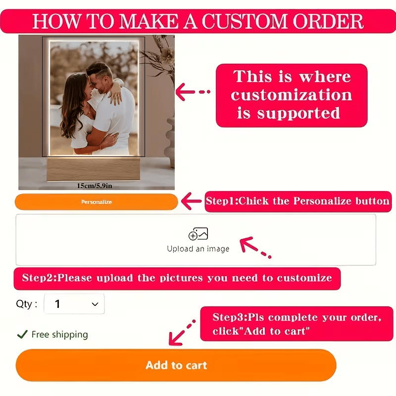 Personalized Photo Frame with Custom Picture & Text