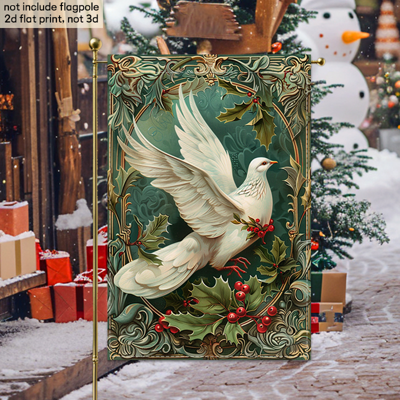 TEMU 2d Flat, 1pc 2d Flat Double-sided Garden Decoration Flagvintage Christmas Garden Flag With Holly And Design, Holiday Decorations, Christmas