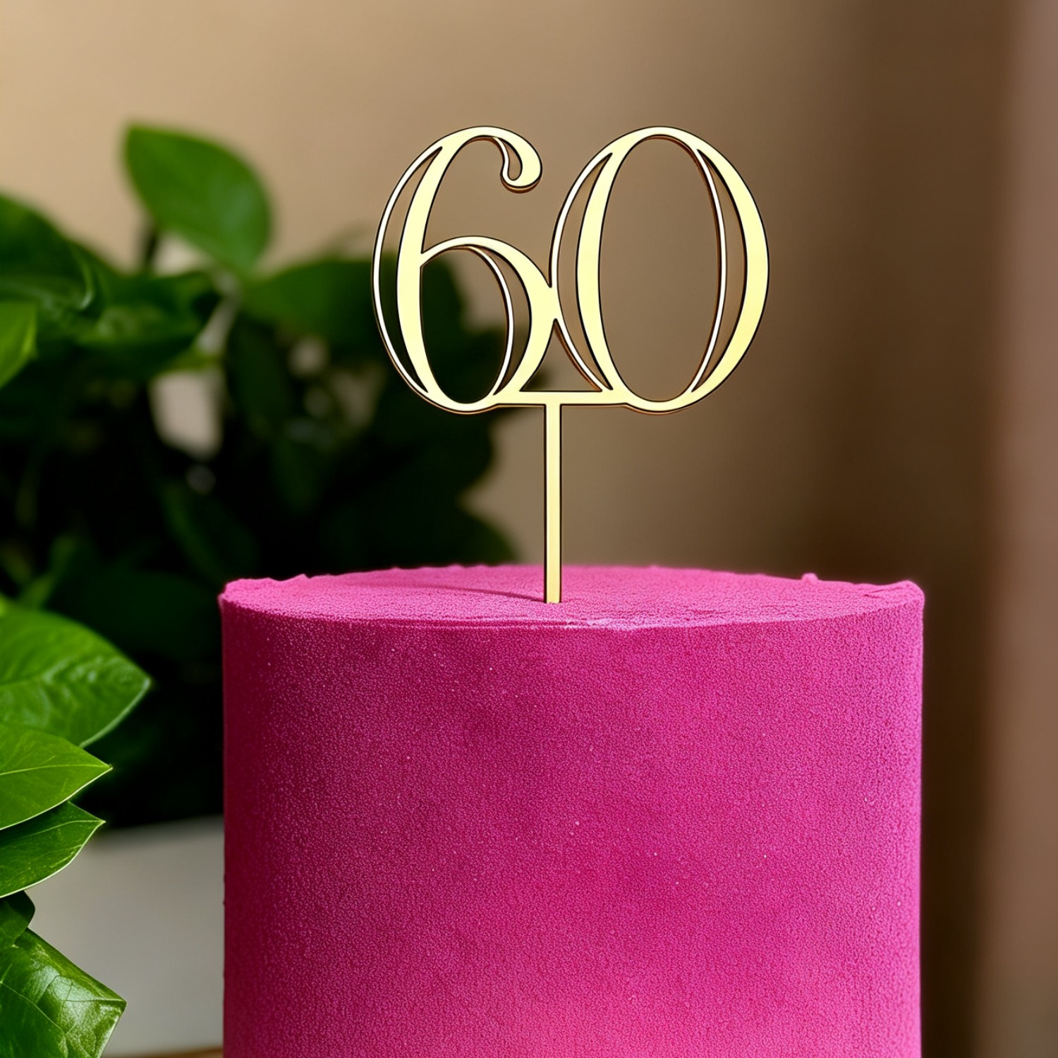 Image of 1pc Golden Acrylic 60 Cake Topper, 60th Birthday And Diamond Anniversary Cake Decor, Modern Glittery Acrylic Cake Insert Pick For Women Men 60 Years Old
