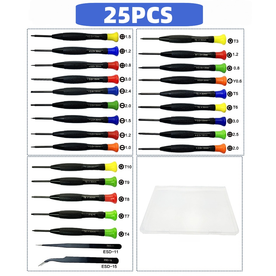 Image of 25pcs Magnetic Screwdriver Set Metric Precision Torx Flat Cross Y-shaped Head Screwdriver For Watch Jewelry Electronic Repair