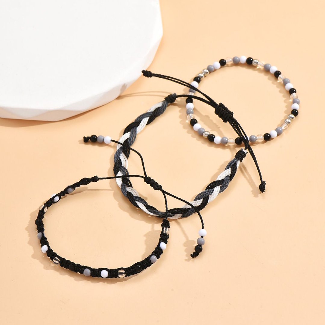 E-shop Zufällige Farben Glasperlen, 3er-Set Bohemian Mode Handgefertigte Geflochtene Armbänder, Damen Accessoires, Ideal für Herbst Winter,