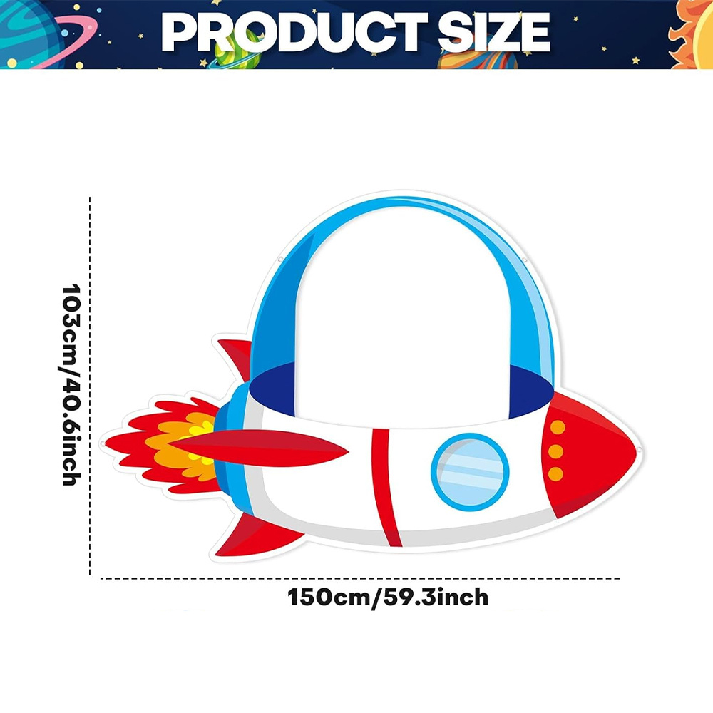 TEMU 2d Flat, 1pc Large Fire-breathing Hollow-out Spaceship Rocket Backdrop & Photo Frame - Suitable For Space-themed Parties, Astronaut Decorations,