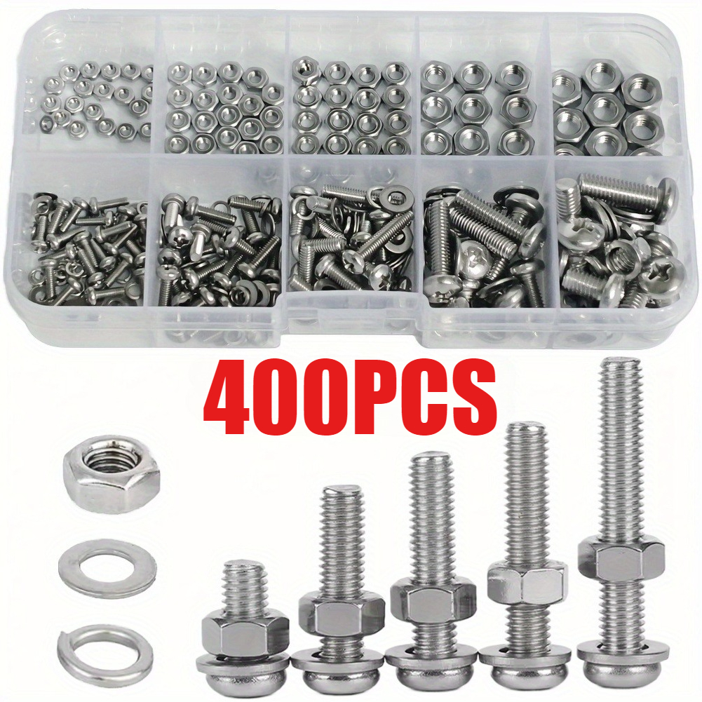 400pcs Heavy-duty Metal And Nut Assortment Set - M2 To M5 Hexagonal Fasteners, Durable Fasteners For, Crafts, Light Construction Projects, | Assorted Set | Durable Fasteners, Nuts