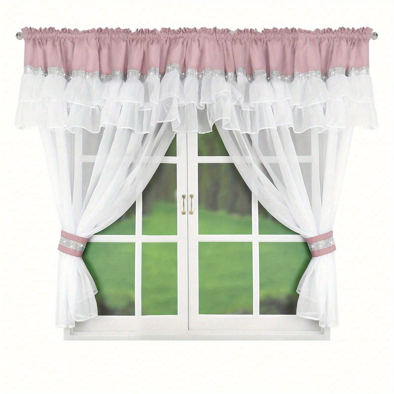 TEMU Tende Eleganti e Trasparenti con Rivestimento a Balaustra Integrato e Volant, 1 Pannello, 400X150Cm, Leggere e Aeree, per Soggiorno e Camera da