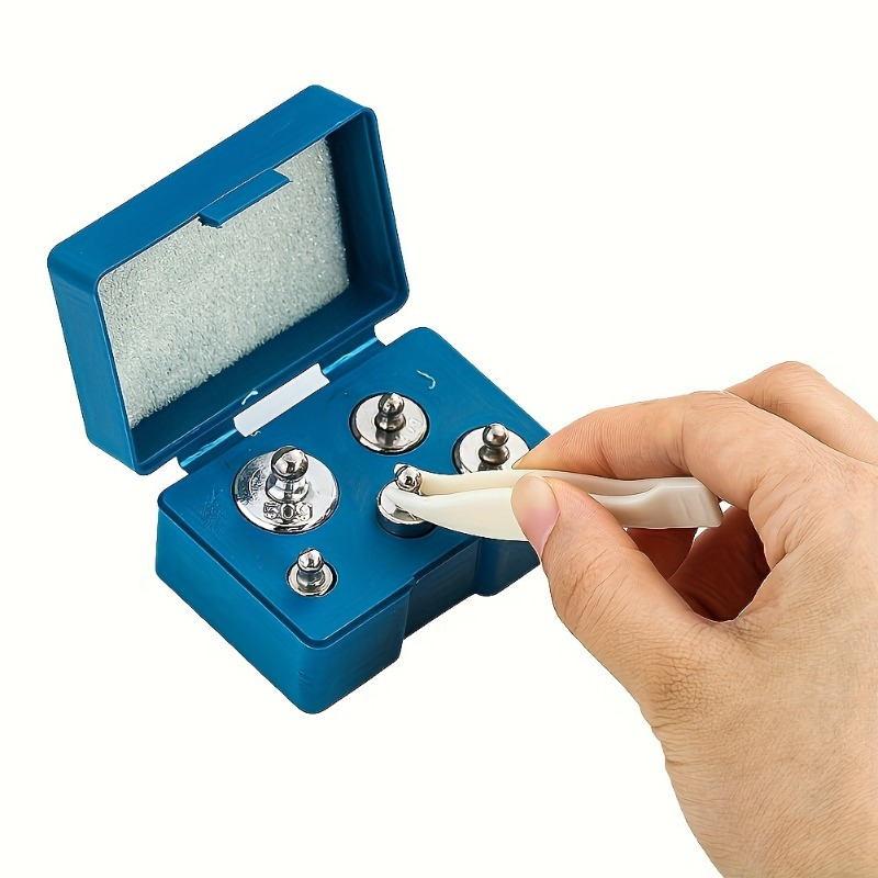 

5pcs -plated Steel Calibration Weight Set For Electronic Scales - Kit With Blue Storage Box & White Handle For Laboratory & Industrial Use