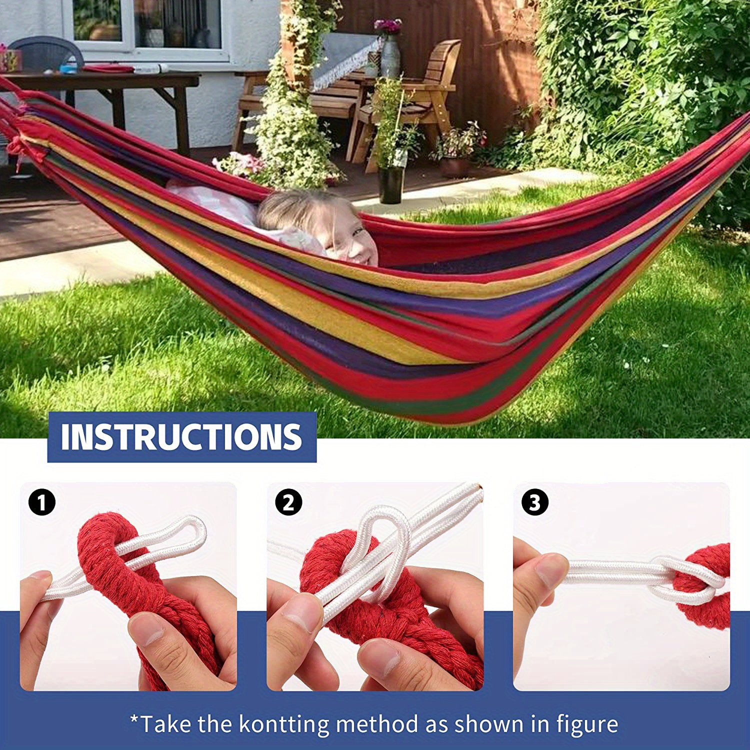[1-Pack Heavy-Duty Hammock] 1-Pack Heavy-Duty 330lb Capacity Colorful Cloth Hammock | Durable Polyester, Tree-Friendly Straps, Portable Storage Bag, Anti-Flip, Weatherresistant, Reinforced Stitching | Outdoor, Camping, Indoor Relaxation, Camping Essential, Vibrant Design, Backyard Lounging, Stylish Lounging, Outdoor Enthusiasts