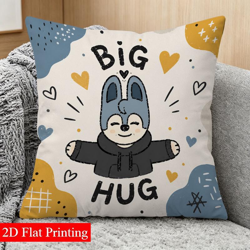 TEMU 1 de cojín de cara con estampado 2D (45×45 cm), diseño de personaje "BIG HUG" de peluche azul de dibujos animados, 1