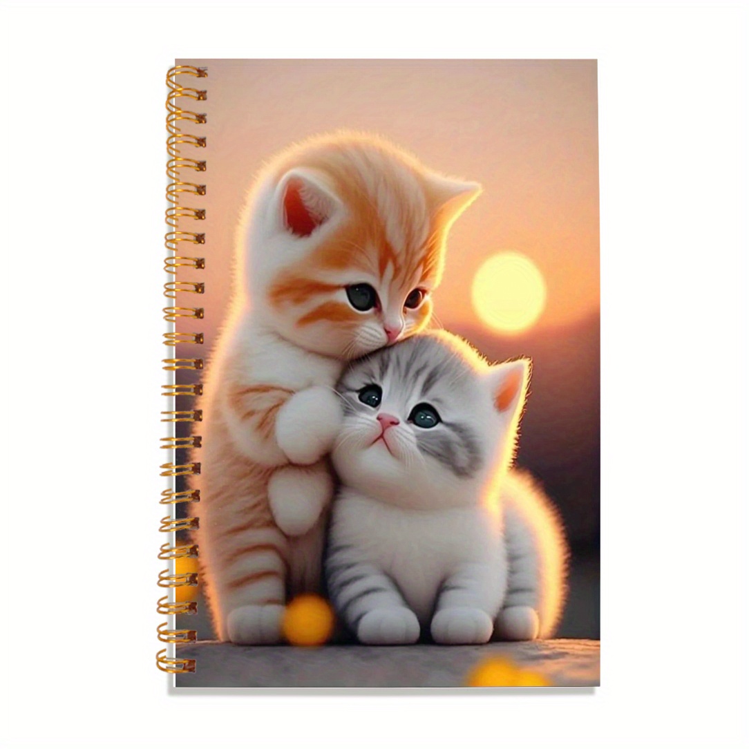 TEMU . 5.5x8.3 Zoll 50 Blatt Niedliches Katzen-Spiralnotizbuch - Entzückendes Oranges & Weißes Kätzchen-Design, Strapazierfähiges Papierjournal für