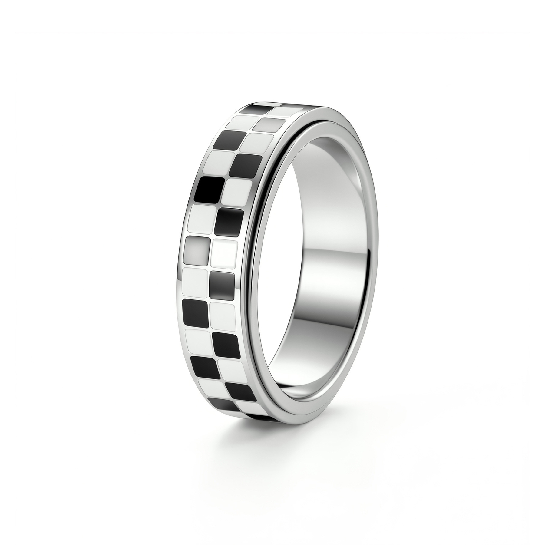 TEMU Fashion Checkered Ring - 304 Stainless Steel Rotating Wheel Jewelry, Gift For On Daily And Festival Occasions