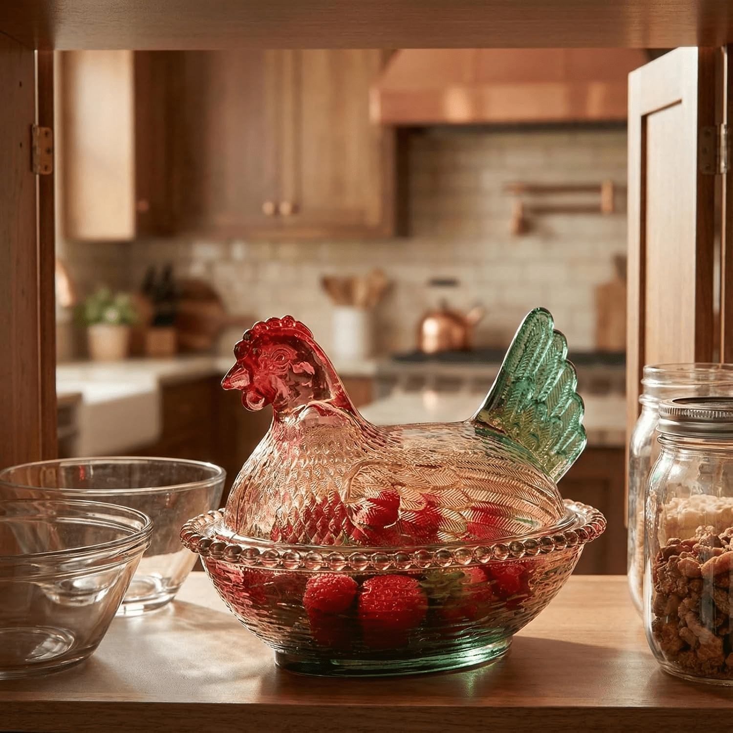 TEMU 1/2pcs Chicken-shaped Crystal Glass Storage Jar With Lid, Large Elegant And Durable, Perfect Table/desk Decor, Perfect For Candy, Fruit, Snacks