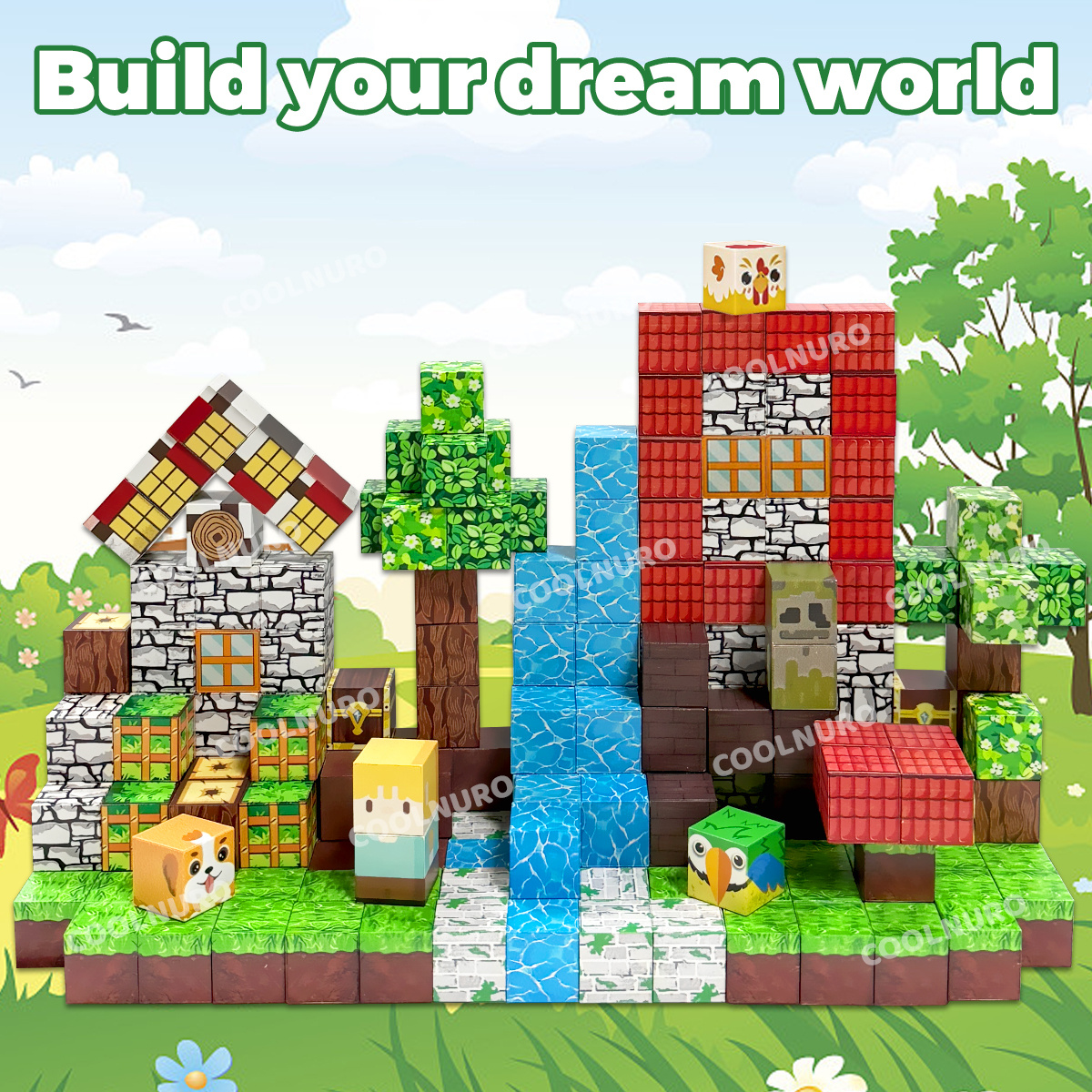 COOLNURO Magnetic Building Blocks STEM Kit with Forest-Themed Pieces
