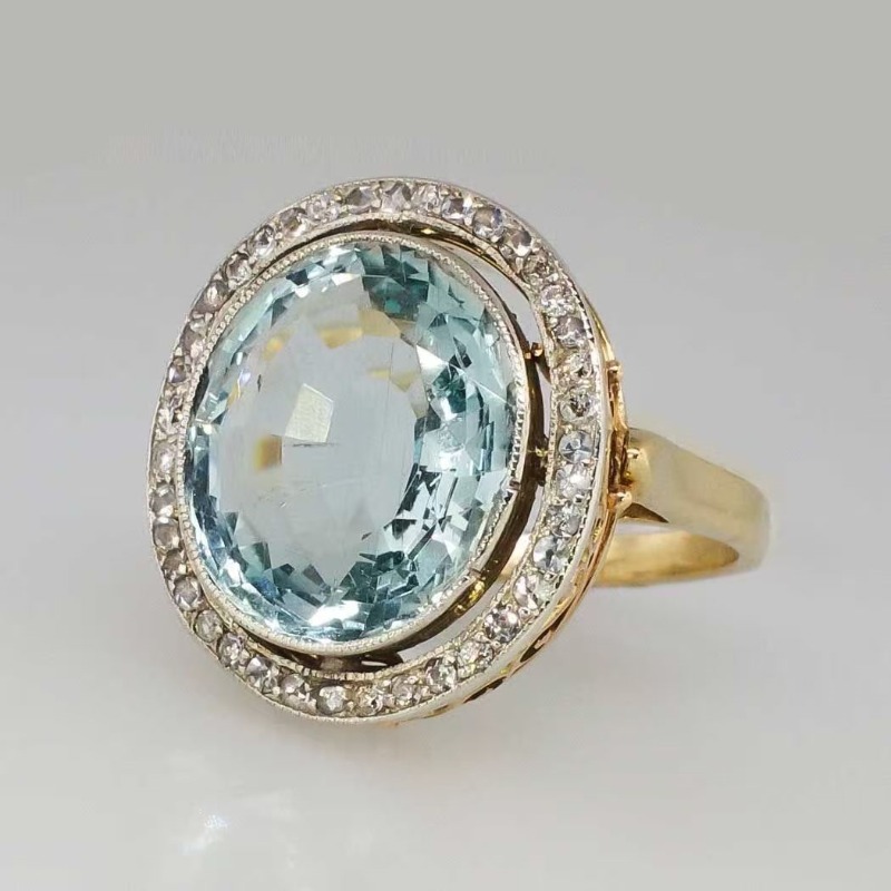 E-shop Luxuriöser ovaler Verlobungsring mit eingelegtem, meerblauem Zirkonia für Damen, Hochzeit, Verlobungsfeier, Urlaub, , Vintage-Schmuck, Geschenk