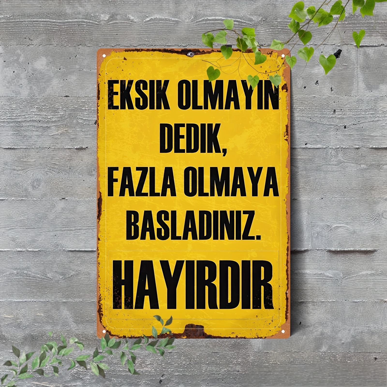 TEMU 2d Flat, 1pc - Metal Sign Measuring 20*30cm/8*12 Inches, Featuring A Yellow Vintage Design With Black Turkish Text. A Fun Decorative Piece