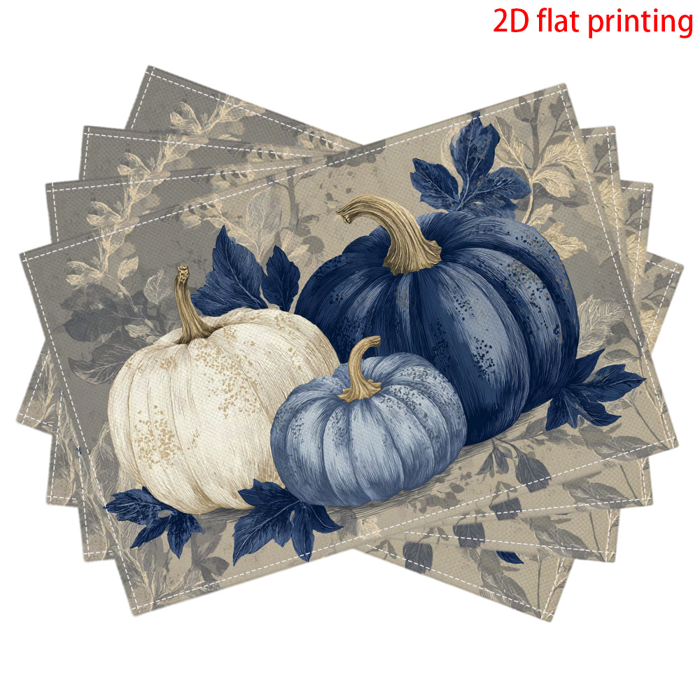 TEMU 4pcs Modern Pumpkin Placemats Suitable Table, Rectangular Heat-resistant Table Protectors, Easy-clean Dining With Elegant Pumpkin, Fits For