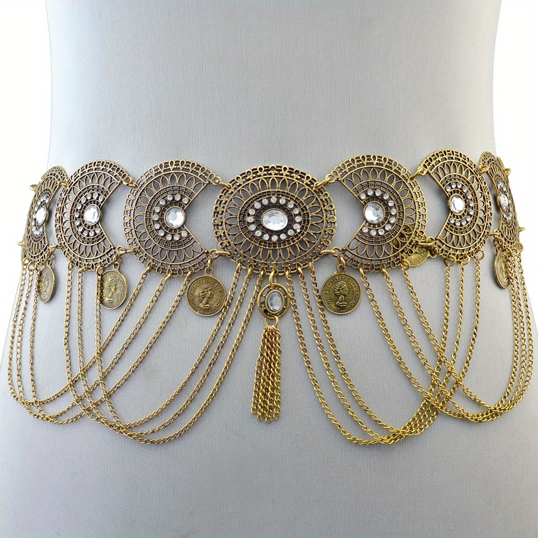 Retro Coin Tassel Belt | Dance Casual Trendy Western Style | Unique Ethnic Waist Accessory | Essential For Special Occasions, 1pc, Enhancing Your Charm And Style!