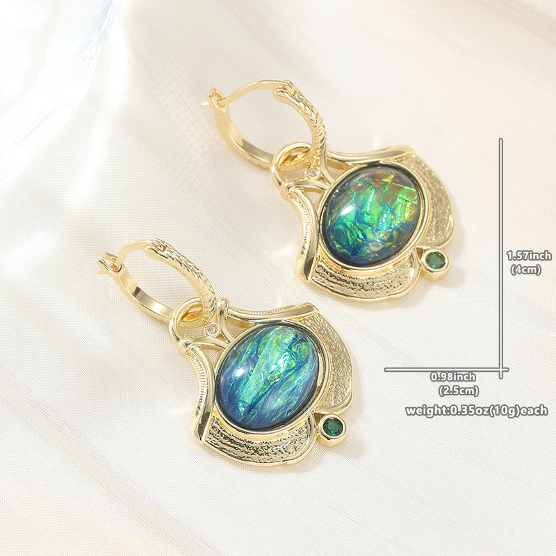 Chic Leaf-Patterned Earrings with Synthetic Blue-Green Opal Accents