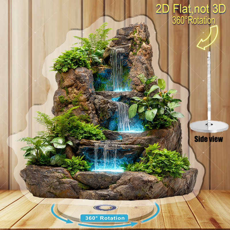 2d flat 2d flat a 2d plane rotating three layer waterfall aquarium made of acrylic featuring   rotating base self   flow and   greenery an outdoor zen fountain suitable for offices or relaxation areas low maintenance de