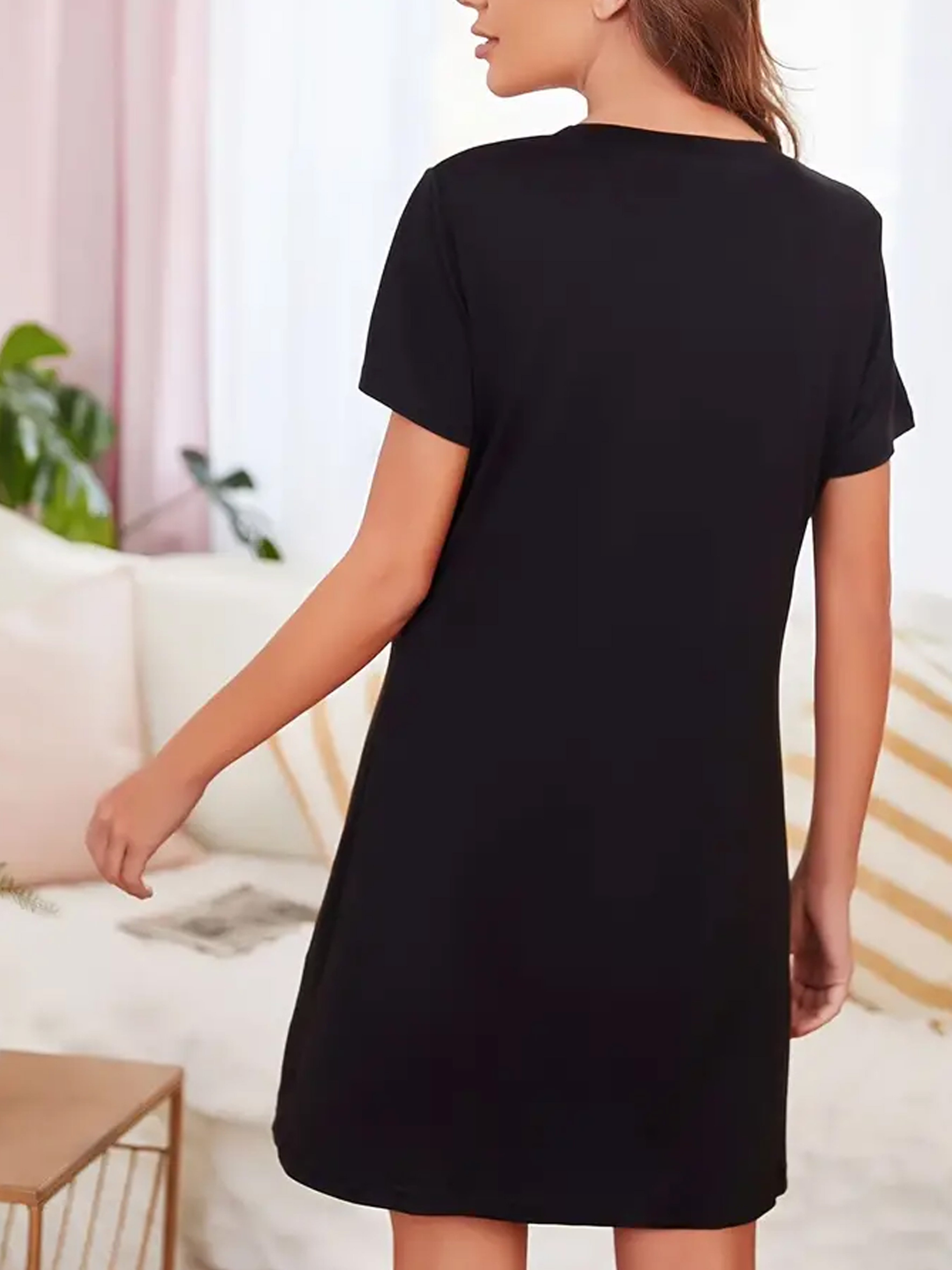 1pc womens casual heart heart teddy bear print black dress - Temu Mauritius