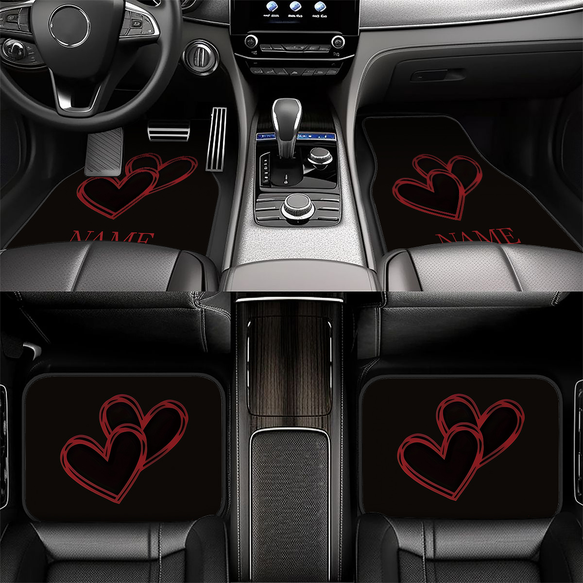 TEMU 4pcs Customizable Car Floor Mats Feature And A Personalized With A Creative Red Heart, Making Them For New Year's And Valentine's Day. Easy To