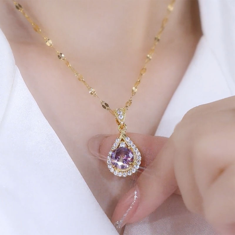 E-shop Der Traumhafte Violette Wassertropfen-Anhänger aus Edelstahl - Ein Luxuriöses und Exklusives Design für Frauen
