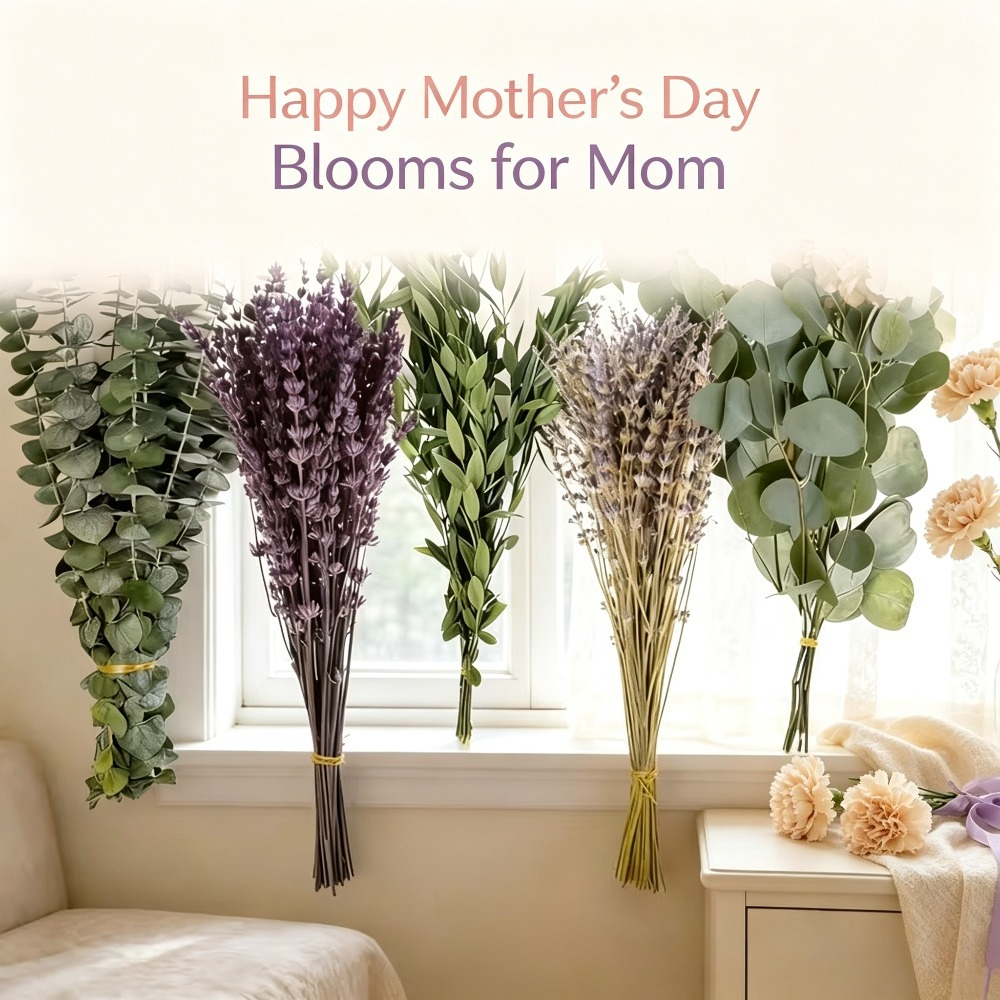 Image of 58pcs Natural Real Dried Eucalyptus Lavender Stems For Shower Preserved Fresh Leaves Branches Bouquet Boho Home Vase Filler Wedding Bathroom Decor