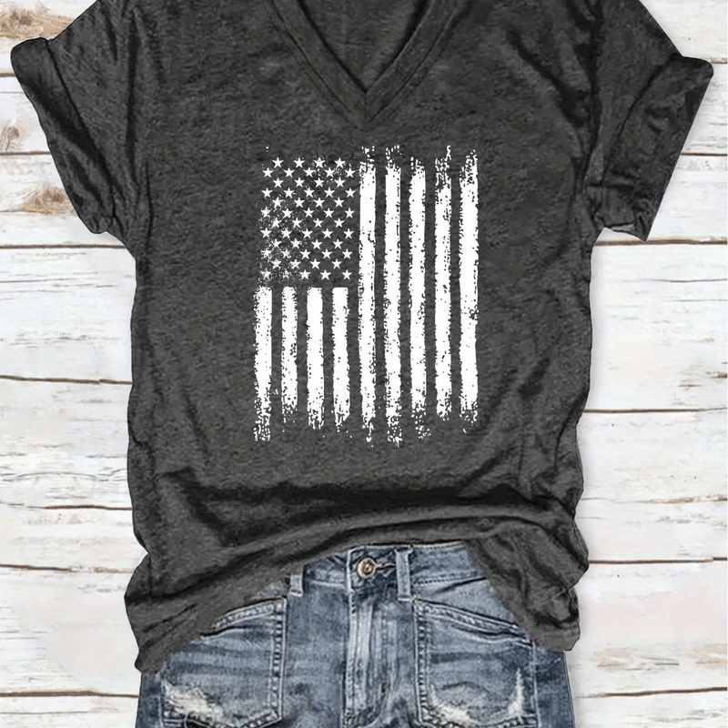 TEMU Women V-neck T-shirt - Fashionable Casual Print T-shirt, Polyester Fabric - Lightweight & Breathable For All