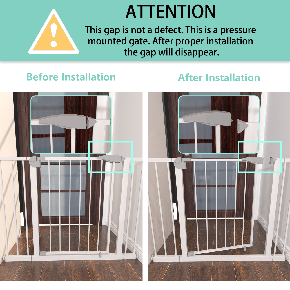 29.5-44.1 Inch Wide White Pressure-Mounted Walk-Through Safety Gate for Stairs and Doorways with Double Lock Security Barrier