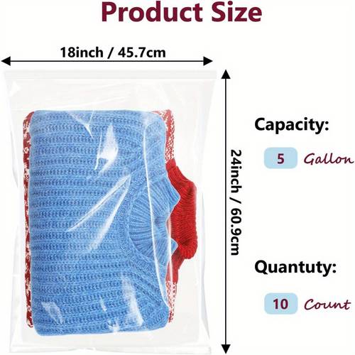 10 pack heavy duty 2 36mil thick bpa free reusable large plastic bags with zipper top 5 gallon 18 x24 clear storage bags for clothes travel saving organization reusable bags secure zipper closure