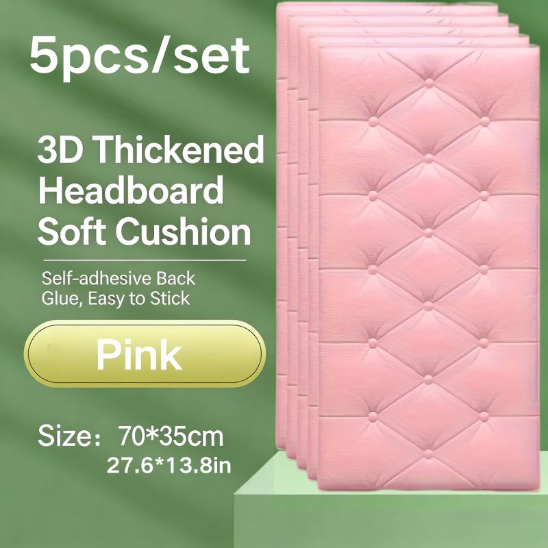 TEMU 5pcs/set 3d Foam Bedside Headboard Protector, Self-adhesive Diamond Pattern Wall Stickers, Thick Soft Padded Anti-collision Panels For Bedroom