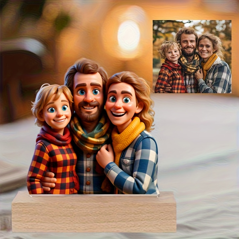 2d Flat Personalized Custom Cartoon Acrylic Plate Ai-designed Cartoon Photo, Desktop Ornament Decoration | Cartoon Style Portrait | Durable Acrylic, Holiday Decor, Gift For Parents Holiday Souvenir