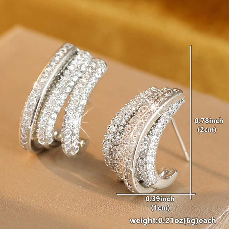 Women's Multi-Layer Curved Synthetic Zirconia Half Hoop Stud Earrings
