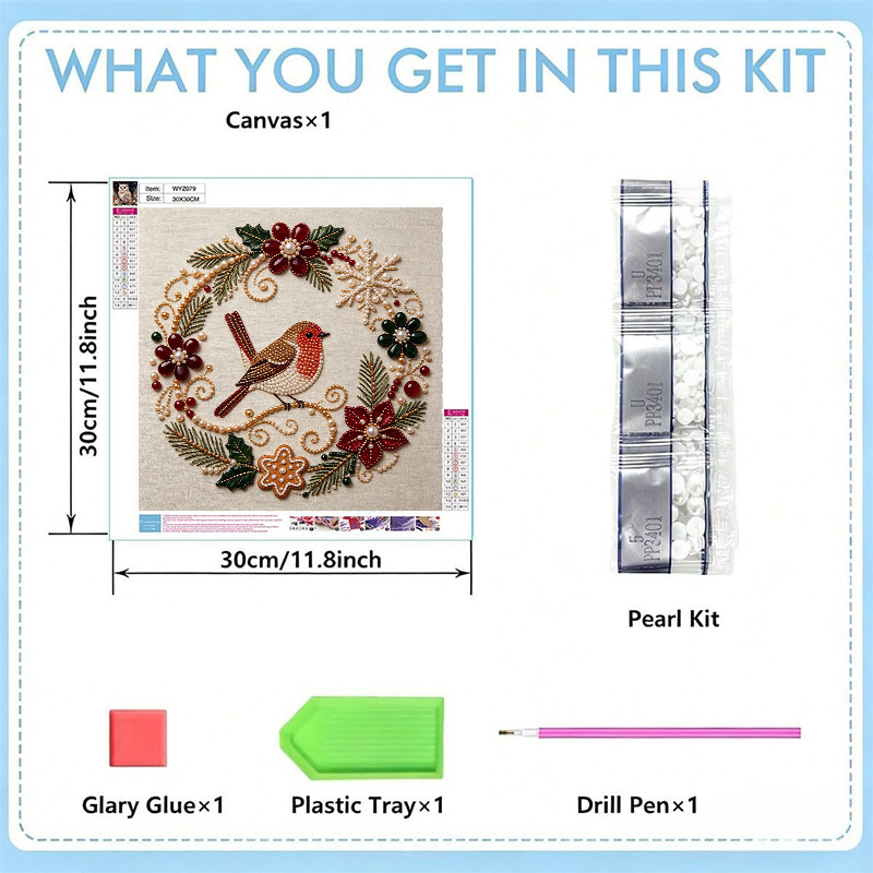 TEMU 1pc Diy Pearl Diamond Painting Kit, New 2d Flat Kit, Pearl Art, Exquisite Wreath And Bird Pattern, Best Gift For Craft Lovers, Vintage Style ,