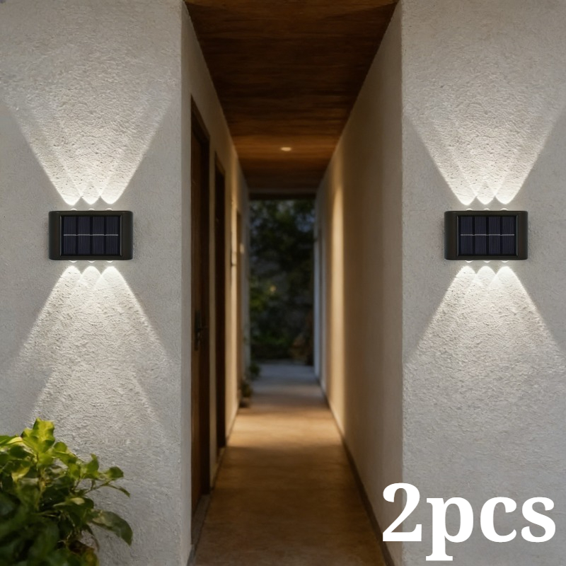 E-shop 2er-Pack – 12 LED Solar-Wandleuchten, IP65 Solar-Außenwandleuchten/Solar-Wandleuchten/Blendfreie Beleuchtung, Solar-Wandleuchten mit Doppelkopf,