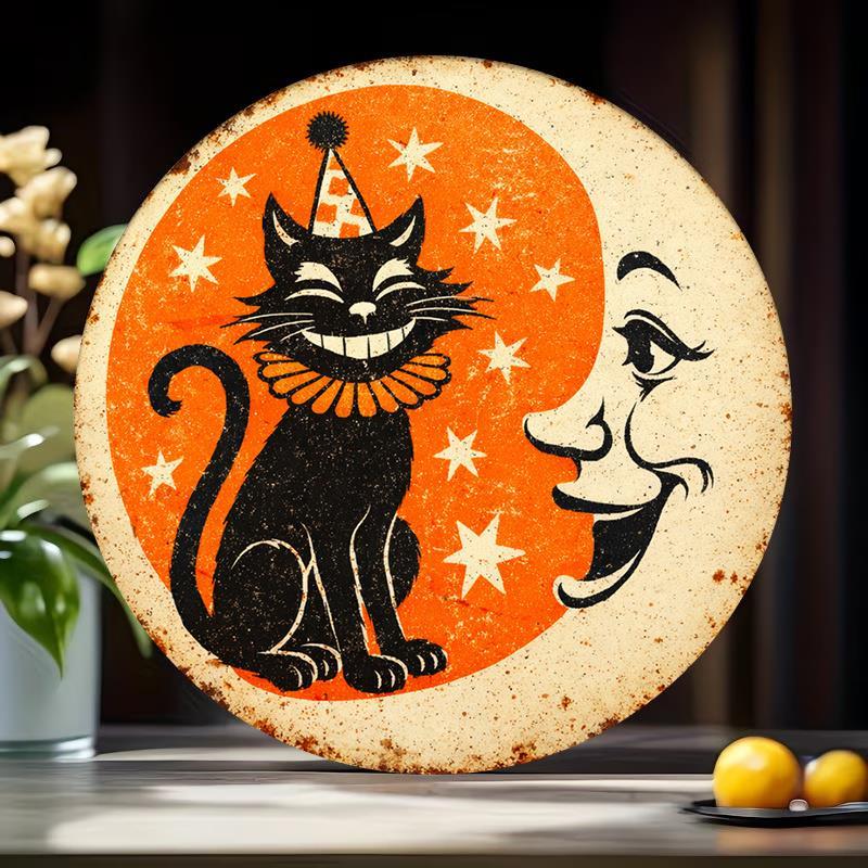 TEMU 2d Flat - 【2d Flat】 2d Flat 1pc Vintage Halloween Pattern Metal Sign Round Decorative Painting, Size (7.87 Inches X 7.87 Inches/20 Cm * 20 Cm),
