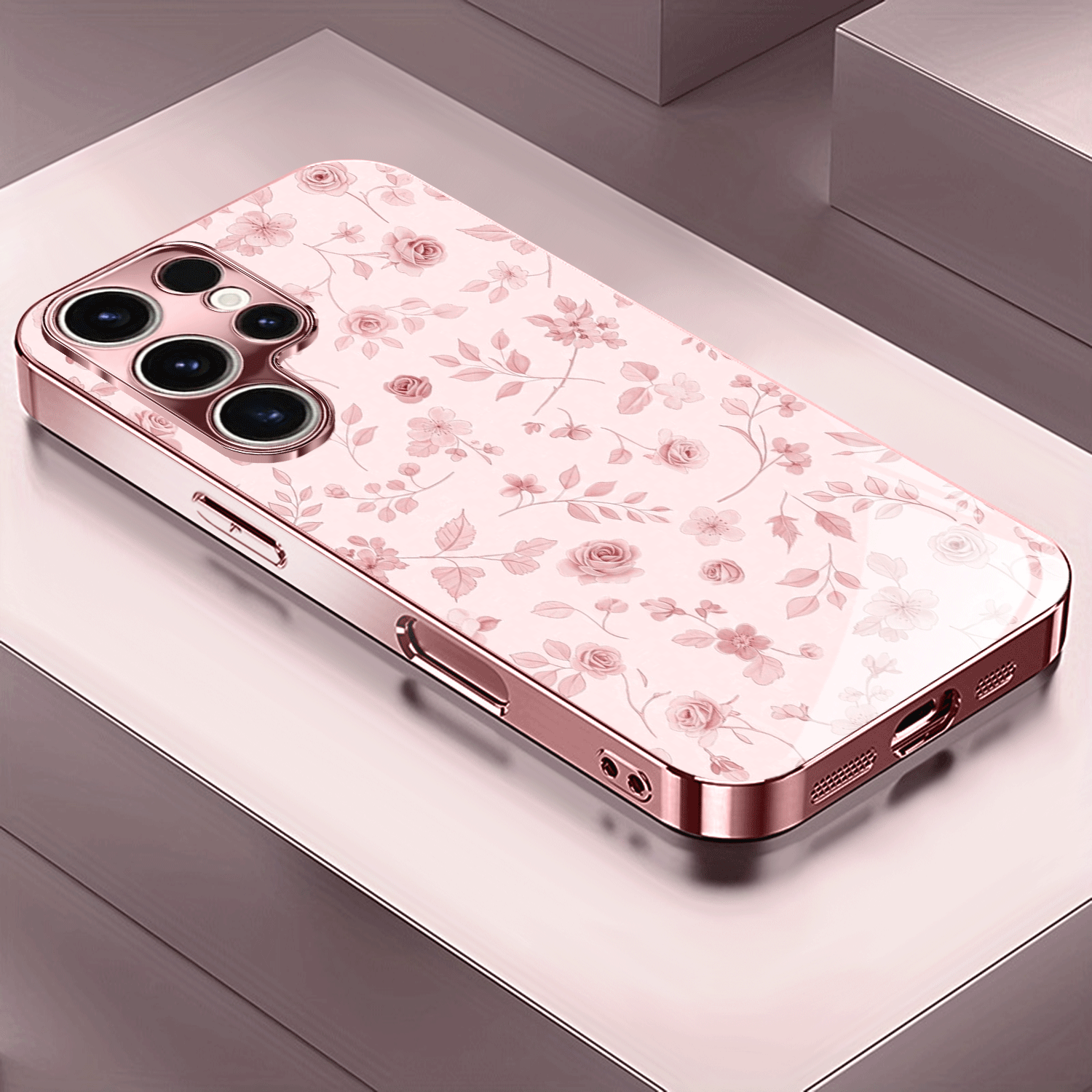 TEMU Phone Case: Premium Floral Pattern Rose Golden/electroplated Pink New Phone Case Cover. Compatible With Galaxy A51/a52/a53
