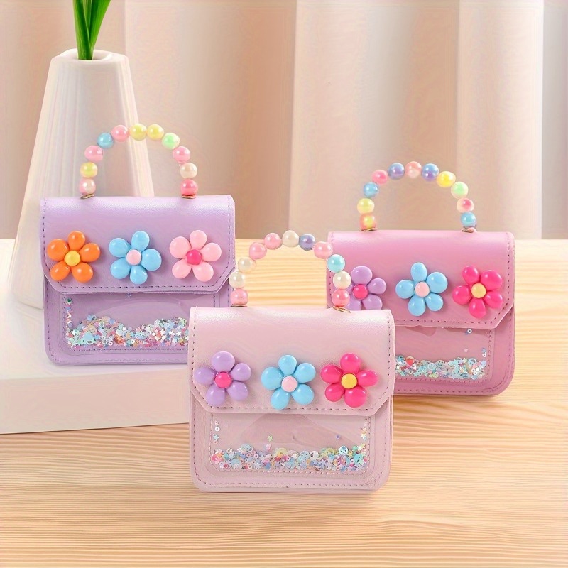' Handbag Featuring Floral Decorations And a Snap Closure - a Lightweight Pink Purse with Bead Details And a Pocket, Suitable for College, Parties, And Everyday Use