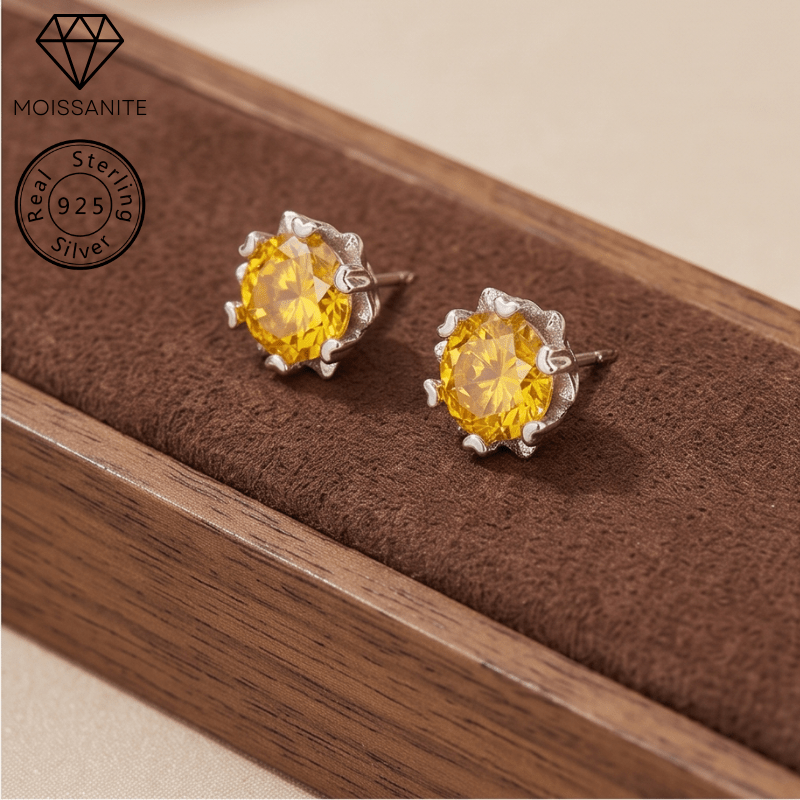 Women's Exquisite Yellow Moissanite Snowflake Stud Earrings
