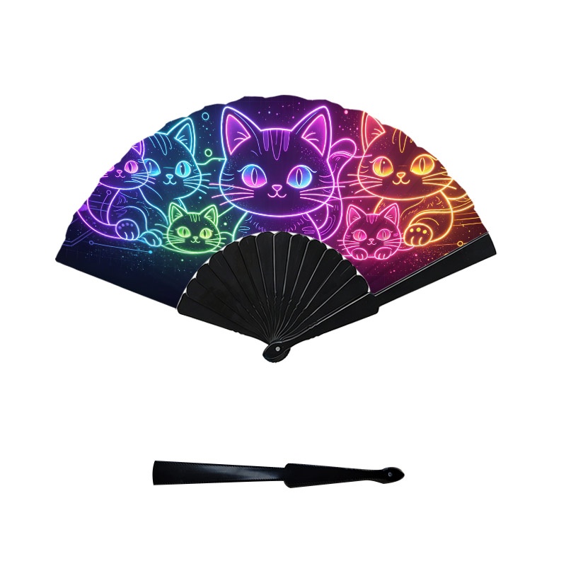 TEMU 2d Flat, 1pc 2d Single-sided Print Cyberpunk Family Handheld Fan, Plastic Slat Design, Portable And Lightweight Accessory. Suitable For Daily ,