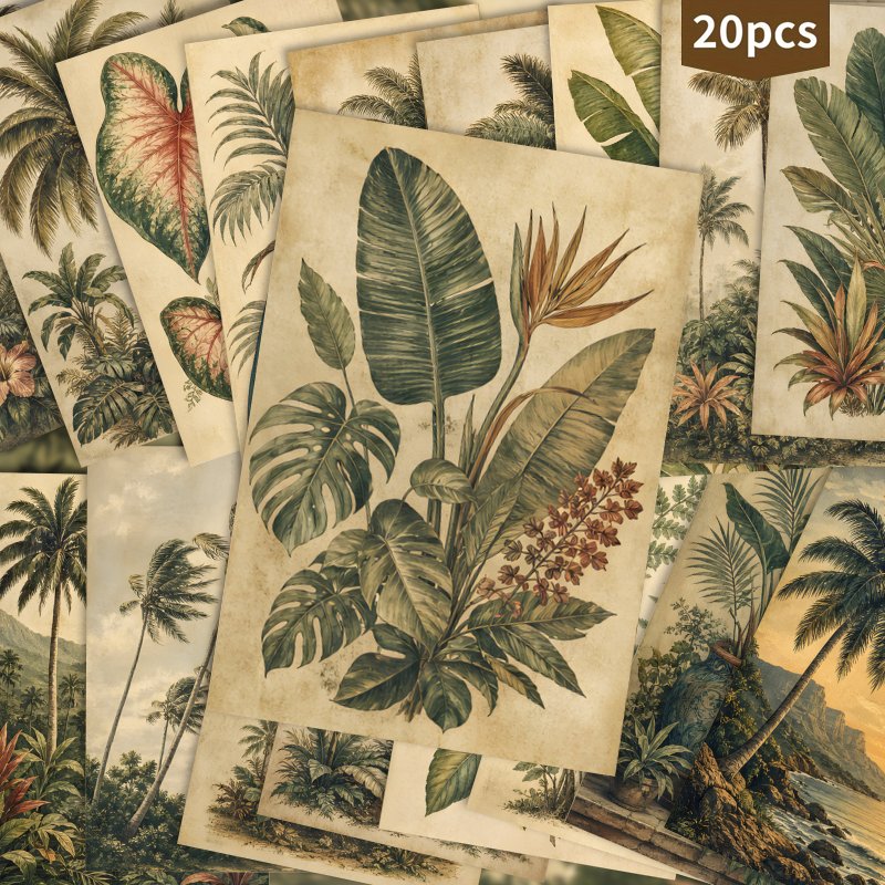 TEMU 20pcs Vintage Botanical Postcard Set Aesthetic Decorative Postcards For Wall Decor Mailing Scrapbooking Junk Journal Supplies