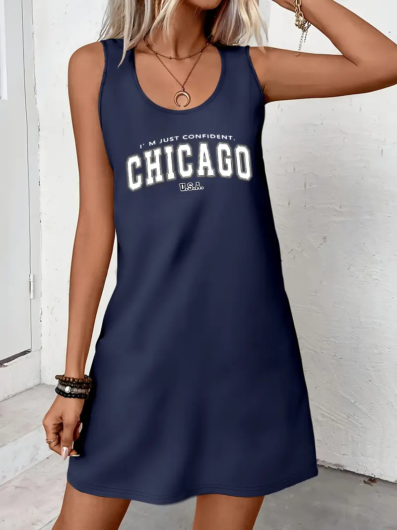 d21 womens letter chicago printed sleeveless dress fitted - Temu d21 womens letter chicago printed sleeveless dress fitted - Temu