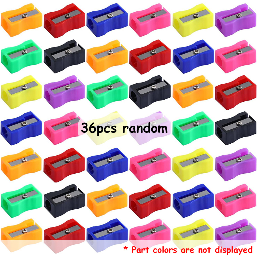 TEMU 36pcs Mini Pencil Sharpeners Suitable For School,, - Color-coded Plastic Sharpener With Anti-slip Base & Curved Design, Compact Portable Pencil