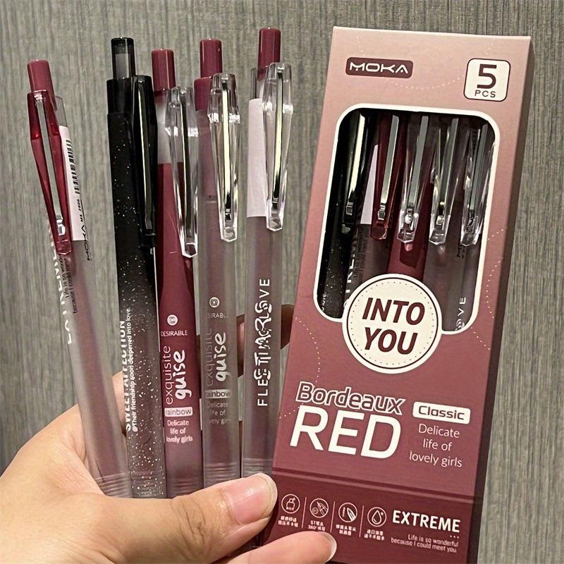 5-pack Vintage Red 0.5mm Gel Pens, Black Ink, , Smooth Writing, Durable Plastic Construction, Ideal For Office, Daily Writing, Stationery, Signature Pens, Top For Holiday Gifts