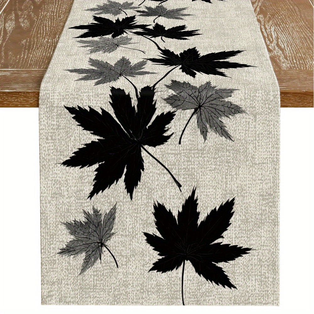1pc, Drawing Maple Leaf Table Runner, A Minimalist Eastern Style Table Flag Suitable For , Featuring An Artistic Style, Made Of Polyester With Clear Long Print Of Scattered , Perfect For Home Decor