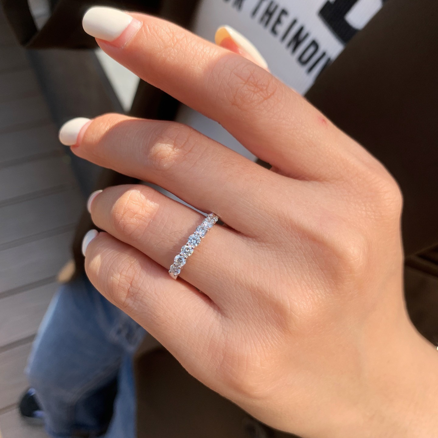 Unisex 0.7 Carat Moissanite Seven-Stone Ring, Elegant